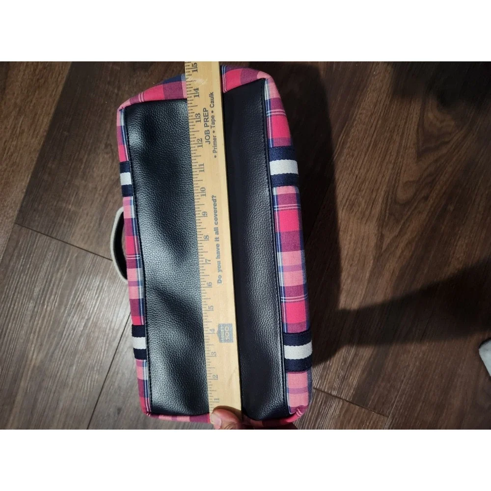 Tommy Hilfiger Red Plaid Tartan Brown Leather Trim Shoulder Bag Purse‎